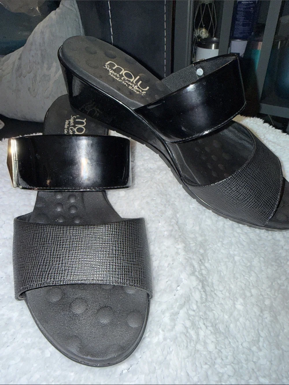 Malu Black Double-Strap Comfort Slide Sandals wedding guest business casual sz 8